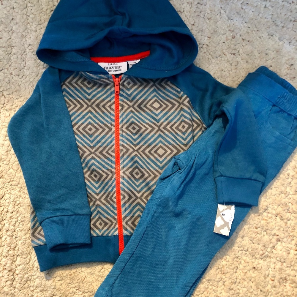 Turquoise/gray hoodie/corduroy pant 2 piece